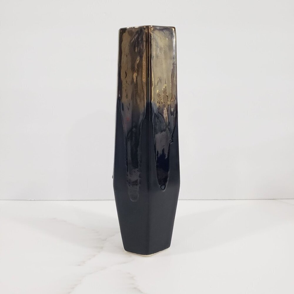 Drip Glaze Bud Vase Metallic Bronze‎ Black Handmade Modern Organic 11"H x 2.5"W